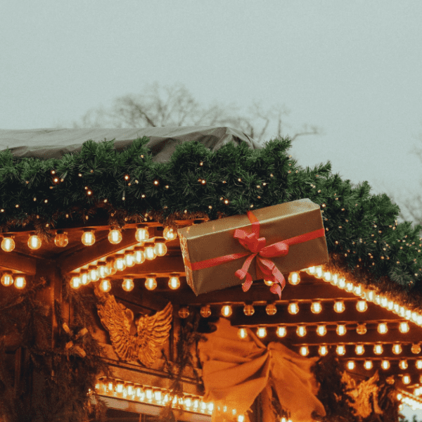 Vendor setup at an outdoor holiday market in Massachusetts