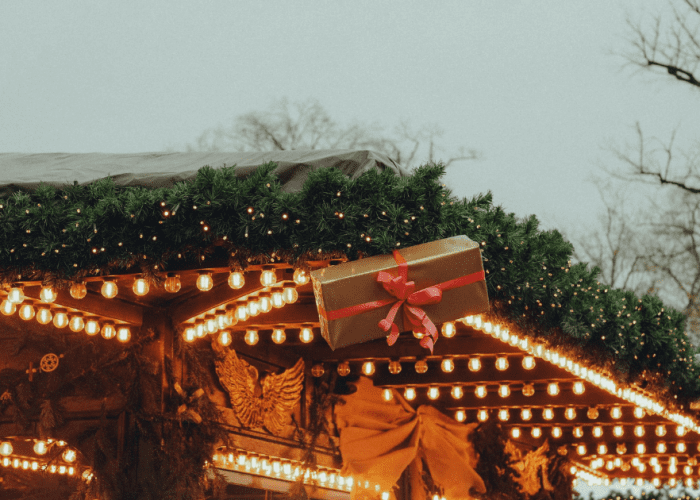 Vendor setup at an outdoor holiday market in Massachusetts