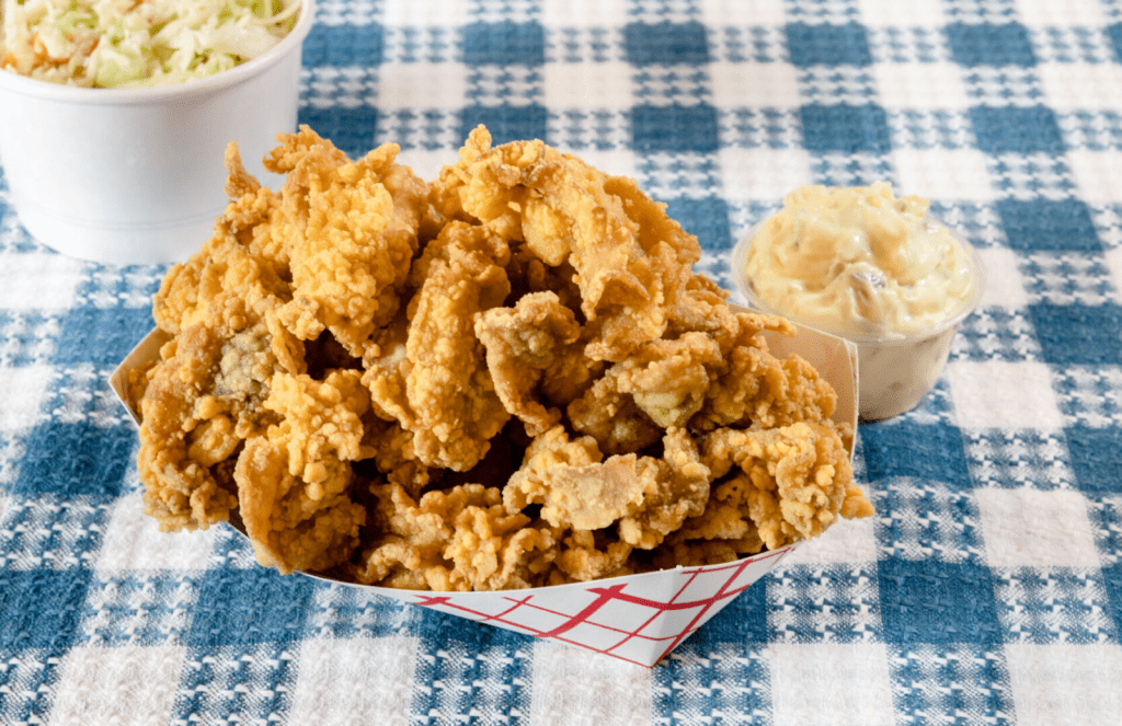 A basket of fried clams from The Clam Box in Ipswich, Massachusetts
