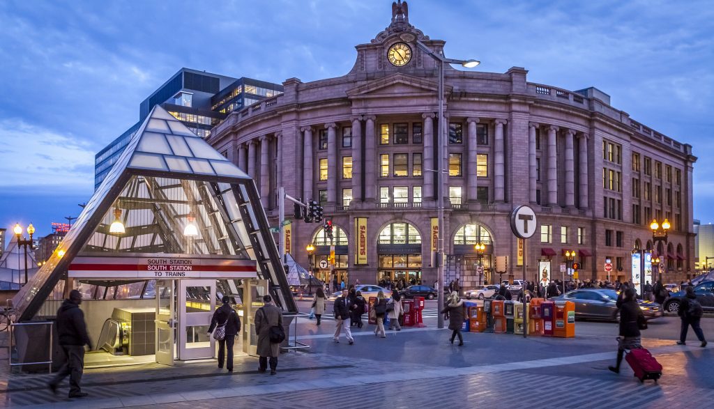 South Station in Boston at dusk