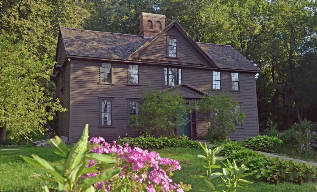 Front of the Louisa May Alcott’s House in Concord, MA during Spring where some of Little Women Directed by Greta Gerwig was filmed
