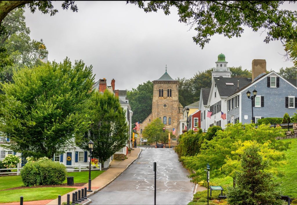 view of downtown Plymouth, MA Street on a quiet morning before The summer I Turned Pretty started filming