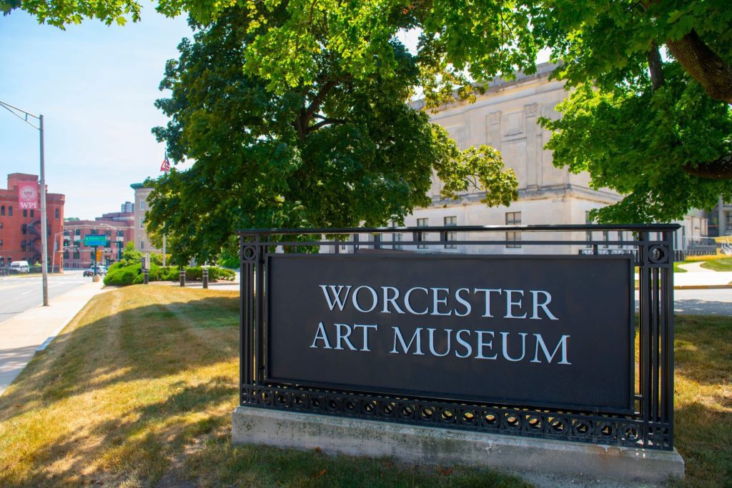 Photo of the Worcester Art Museum Sign in Downtown Worcester, MA