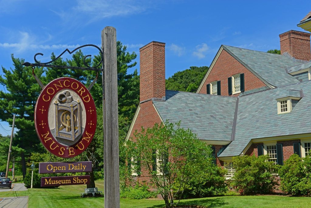 Concord Museum in Downtown Concord, Massachusetts, with perfectly manicured green lawns